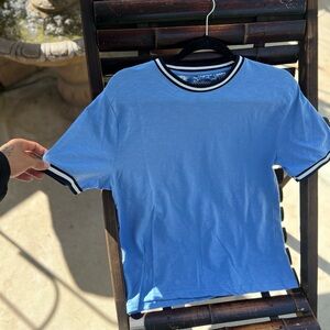 Blue shirt with flower of life and chakras